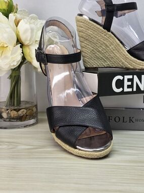 Cole Haan Hart Black Espadrille Wedge Sandals Size 9B